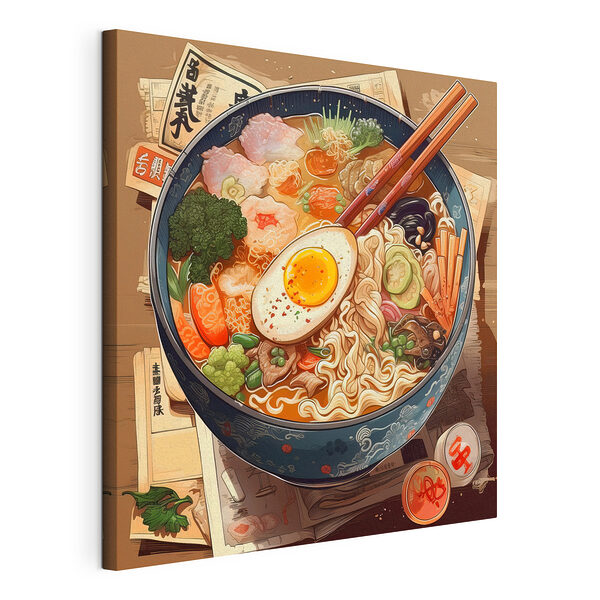 Egy tál ramen evőpálcikákkal és egy tojással Vászonképek Egy tál ramen evőpálcikákkal és egy tojással