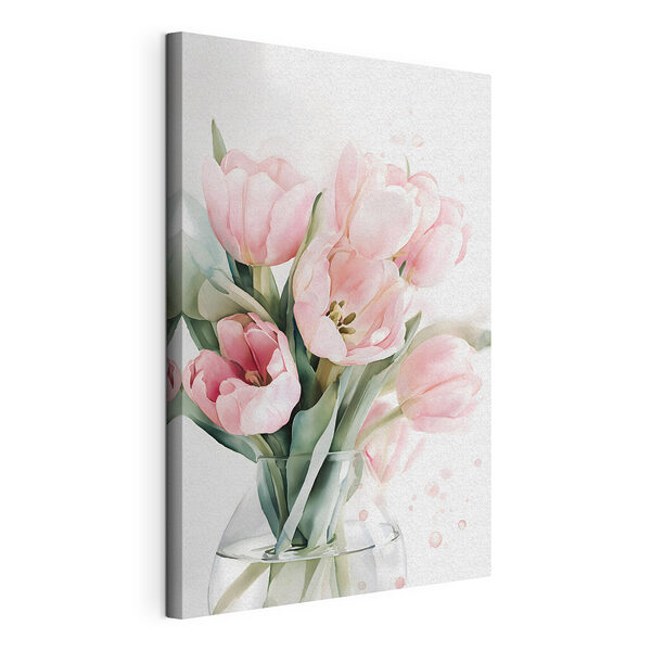 Vászonképek Halványrózsaszín tulipánok egy vázában