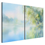 Moduláris vászonnyomat Akvarellfestmény egy fáról és egy tóról