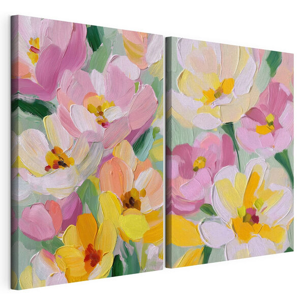 Élénk virágok lágy pasztell árnyalatokban Moduláris vászonnyomat Élénk virágok lágy pasztell árnyalatokban